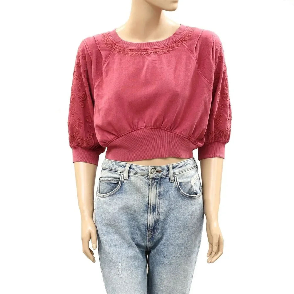 Free People Intimately Feeling Special Pullover Blouse Top Embroidered XL 286928